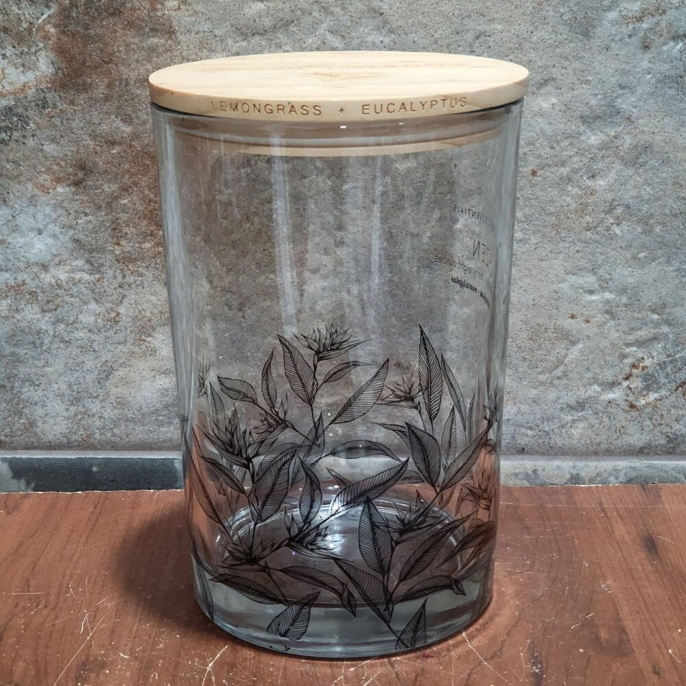 Botanic Essentials Glass Storage Jar Decorative Floral Etching Bamboo Lid